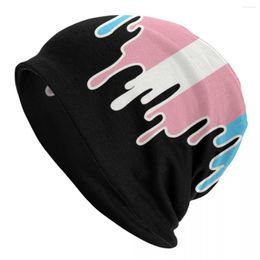 Berets Trans Pride Flag Drip Skullies Beanies Caps Unisex Winter Warm Knit Hat Cool Adult Transgender LGBT Bonnet Hats Outdoor Ski Cap