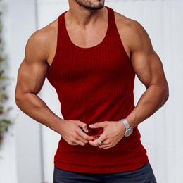 Men's Tank Tops Trendy Training Vest Stretchy Versatile Moisture Wicking Summer Ribbed Solid Color Fitness Top