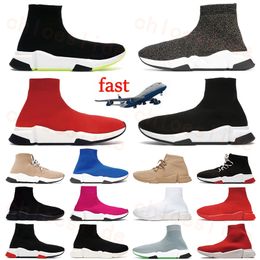 2023 Speed Trainers Men Women Socks Shoes Designer Black Grey Pink All White Black Red Blue sport Flat Sole Slip-One Shoe Sneakers Outdoor Jogging Size 36-45