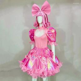 Stage Wear Adult Women Princess Cosplay Costume Lovely Role-playing Performance Clothes Pink Puff Sleeve Tutu Dress Wig Sexy