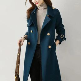 Women's Trench Coats Elegant Womens Coat Solid Colour Double Breasted Mid Length Ladies Office Windbreakers Basic Outerwear