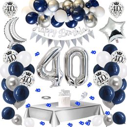 Altre forniture per feste per eventi MMTX Decorazioni per palloncini per il 40° compleanno per uomo Donna Set arco ghirlanda blu argento con tovaglia 230901