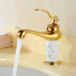 Bathroom Sink Faucets Basin Luxury Euro Gold With Diamond Brass Made Faucet Mixer Tap Single Handle & Cold Washbasin