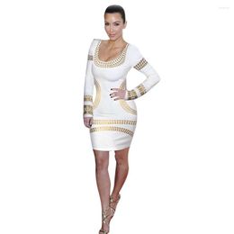 Casual Dresses Wendywu O-Neck Long Sleeve Top Fashion Backless Sequined Bodycon Mini Dress