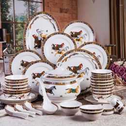 Dinnerware Sets European Light Luxury Tableware Combination Household Plate Ceramic Deep Bowl Rice Gift High Quality Bone China