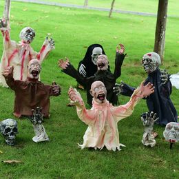 Other Event Party Supplies Halloween Groundly Inserted Clown Ghost Creative Outdoor Decor with Glowing Eyes Scary for Festival Bar Home Decoration 230904