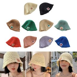 Beanie/Skull Caps Knit Beanie Hat for Women Y2K Hollowed Bucket Hat Girls Sunprotection Cap Fashion Female Hat Teens Breathable Headwear 230904
