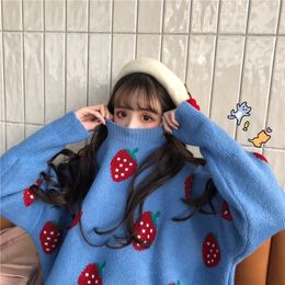 Women's Sweaters Winter Sweet Cute Sweater Cartoon Multicolor Strawberry Peach Snowflake Knit Women Casual Pullover Loose Style 2023