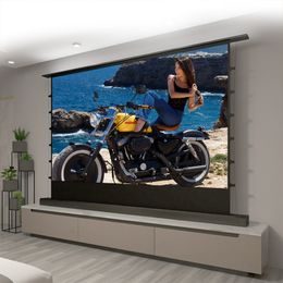 Electric Floor Rising Rollable Projection Screen 3D 4K Long Throw Ambient Light Rejecting for Normal Projectors