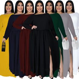 Work Dresses Plus Size Fashion Dress 2 Piece Sets Womens Long Sleeve Autumn Winter Large Swing Slit Skirt Suit Loose Casual Set