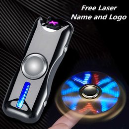 Dual Arc USB Lighter Gyro Toy Fingertip Lighter Hand Spinner Charging Windproof Rechargeable Electronic Plasma Free Laser Name 2P2Q