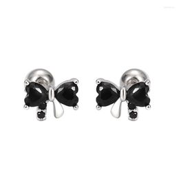 Stud Earrings Uniorsj 925 Sterling Silver Small Black Zircon Bowknot Screw Bead For Women Piercing Jewelry