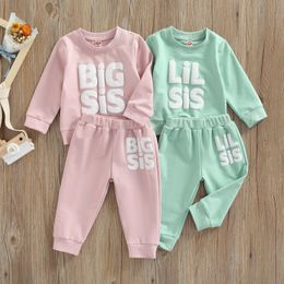 Family Matching Outfits Sisters 2Pcs Letter Pattern Patchwork Long Sleeve Round Neck Tops Elastic Waist Loose Fit Trousers 230901