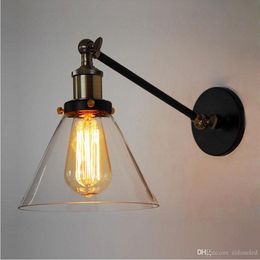 Loft Swing Arm Wall Sconces Retro LED Wall Light Warehouse Ambient Lighting Glass Lampshade Industrial Style E 27 Edsion Wall Lamp259P