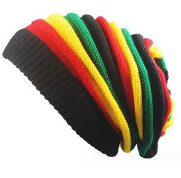 Fashion Women Trendy style winter slouchy beanie hats chunky Baggy wool Knit warm Hair Cap high quality knitted rainbow Stripe beanies