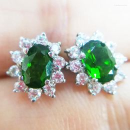 Stud Earrings 18k White Gold Earring Diopside Natural Real 0.5ct 2pcs Gemstone For Men Or Women #16121202