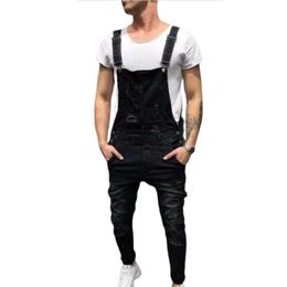 Men's Jeans Mens Casual Overall Skinny Solid Colour Pants Dungarees Slim Fit Trousers Male Overalls Jump Suit Denim For Men208B