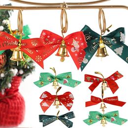 Christmas Decorations Tree Bow Ornaments Bells Mini Bowkont Haing Pendant Home Garden Festive Year Party Wedding Decoration 230905