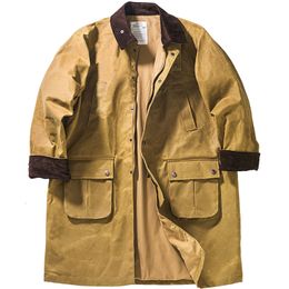 Men's Trench Coats Oilwax Coat Long Loose Waterproof Military Windbreaker Safari Biker Jacket Spring Autumn Outdoor Vintage Clothes 230904