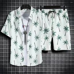 Men's Tracksuits Summer Coconut Tree Shirts Sets 3d Printed Hawaiian Shirt Beach Short Sleeve Fashion Tops Tee Holiday Men Blouse