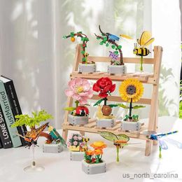 Blocks Flower Building Blocks Creative Succulent Bouquet Ornament Interior Decoration Children DIY Assemble Toys R230905