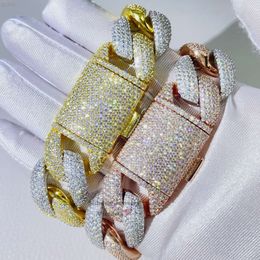 Pass Diamond Tester Stock Arrival Hip Hop 23mm Thick Solid Cuban Link Bracelet with Vvs Moissanite Diamond