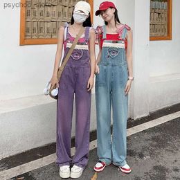 Women's Jeans Y2k Purple Retro Overalls Baggy Jeans For Women's Fashion Summer Casual Female Romper Jumpsuit Denim Trousers Loose Pants Korean Q230905