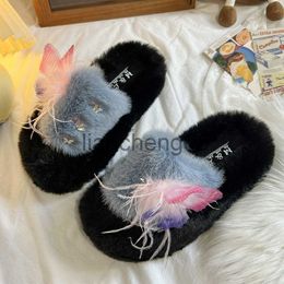 Slippers Fur Women Flats Cotton Slippers Platform Winter Shoes Fad New Trend 2023 Short Plush Slingback Flip Flops Walking Casual Boots X0905