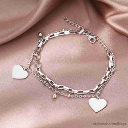 Charm Bracelets Stainless Steel Bracelets Personality Design Bell Hearts Pendant Beads Chain Fashion Bracelet For Women Jewellery Gifts R230905