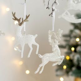Christmas Decorations Tree Hanging Pendants Glitter Small Xmas Deer Oranments Elk Merry Decor Happy Year White 230905
