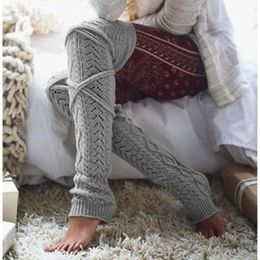 Women Socks Ladies' Woollen Foot Warmers Autumn/Winter Solid Over The Knee Stockings With Drawstring Medium Pile All-Match