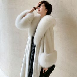 Womens Fur Faux winter fur long mink coat collar casual warm windbreaker 230904