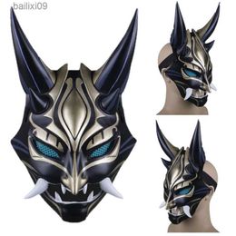 Party Masks Game Genshin Impact Xiao Resin Helmet Cosplay Mask Led Light PVC Helmet Halloween Party Prop Carnival Costume T230905