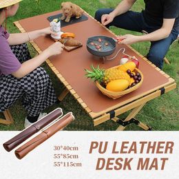 Camp Kitchen Table Mat Camping Wood Roll Table Mat 85 115 PU Leather Thicken Waterproof Heat-Resistant Wooden Desk Pad For Outdoor Picnic BBQ 230905