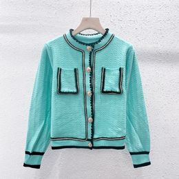 826 2023 Autumn Brand SAme Style Sweater Long Sleeve Crew Neck Cardigan Blue Pink Green Fashion Womens Clothes High Quality Womens yuecheng