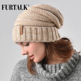 Beanie/Skull Caps FURTALK Winter Knitted Hat Women Hat Slouchy Beanie for Girls Skullies Cap A047 230905