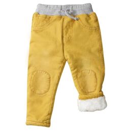 Jeans Ragazzi per il tempo libero Jeans invernali Patch per bambini Pantaloni termici imbottiti in cotone Bambini Addensati Plus Pantaloni in denim di velluto1-6Y 230904