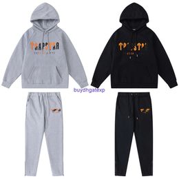 Ick0 Men and Women Hoodie Sweatshirt Trapstar Sweater Set Yellow Black Towel Embroidered Loose Letter Tidal Plush High Street Hooded Casual Pants