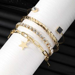 Charm Bracelets Trendy Open Bracelet for Women Stars Pendant Crystal Zircon Chains Open Bracelets Set Bangle Party Fashion Jewellery Gifts R230905