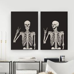 Paintings Rock Skeleton Poster Black White Canvas Painting Minimalist Art Print Scary Halloween Nordic Wall Picture Living Room Home Decor 230901