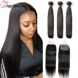 Synthetic Wigs 30 inci rambut Brasil tenunan Remy 4x4 tulang lurus manusia panjang 3 4 bundel dengan penutupan renda gelombang tubuh 230905