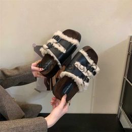 Slippers Slippers Luxury designer Women Winter Furry Sandal Fluffy Faux Fur Slides Flat Fashion Indoor Floor Shoes Ladies brand slippers X0905