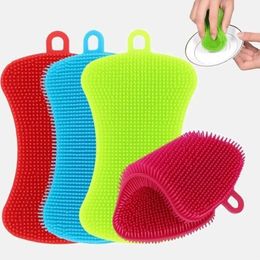 DHL Silicone Dish Washing Brush Pot Pan Sponge Scrubber Silicone Scouring Pad Fruit Pot Pan Wash Brushes Kitchen Cleaning Tool Wholesale