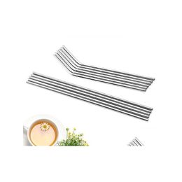 Drinking Straws Reusable Stainless Steel Sts Straight Bent Curve Metal St Barware Bar Family Kitchen For Beer Fruit Juice Drink Party Otosx