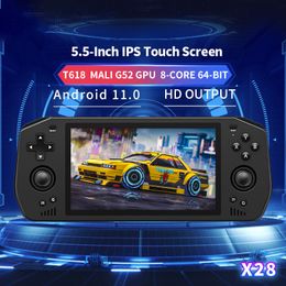 Portable Game Players Powkiddy X28 Android 11 unisex Tiger T618 5 5 inci layar Ips sentuh konsol Retro genggam Google Store 230905