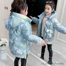 Down Coat New 2023 Winter Girls' Cotton Jacket Shiny Surface Stylish Warm Outerwear for Kids Coats Down Parkas Children's Clothing R230905