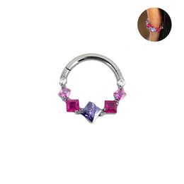 Navel Bell Button Rings Astm F136 Hinged Segment Hoop Rings Pride Colorful Square CZ Nose Septum Earring Jewelry Piercing 230905