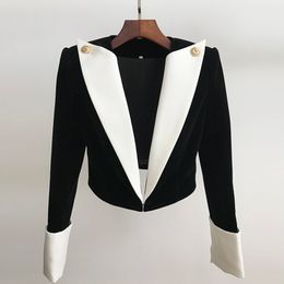 Womens Suits Blazers HIGH STREET est Stylish Designer Jacket Lion Buttons Colour Block Patchwork Velvet Short Blazer 230904