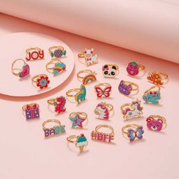 Solitaire Ring Korean Jewellery Funny Animal Unicorn Adjustable Multiple Ring For Kids Girls Gift Ideas Cartoon Enamel Children Rings Accessories x0905