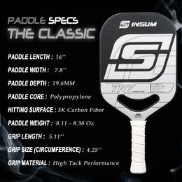 Squash Racquets INSUM Arrivals 3K Carbon Fiber Friction Padel PP Honeycomb Core Pickleball Paddle Racket for Pickleball Sports Training 230904